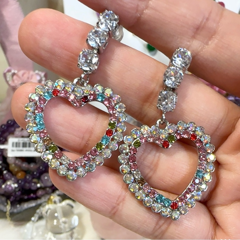Fashion Party Silver Heart Earrings 1.9×1 inch